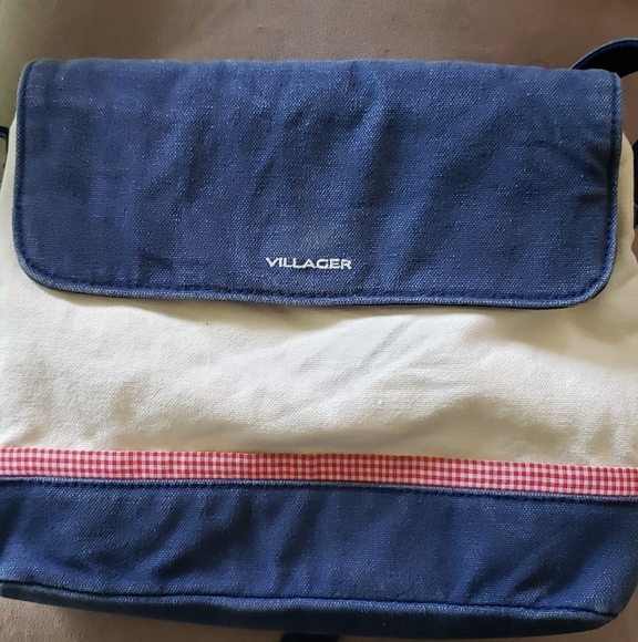 Liz Claiborne Blue and Cream Crossbody Bag Sleek Design. Villager. Measures 10x9 - Picture 4 of 9